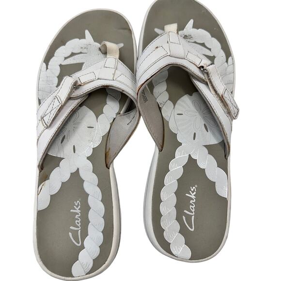 Clark's faux leather flip flops women's size 9 white adjustable - Picture 2 of 6